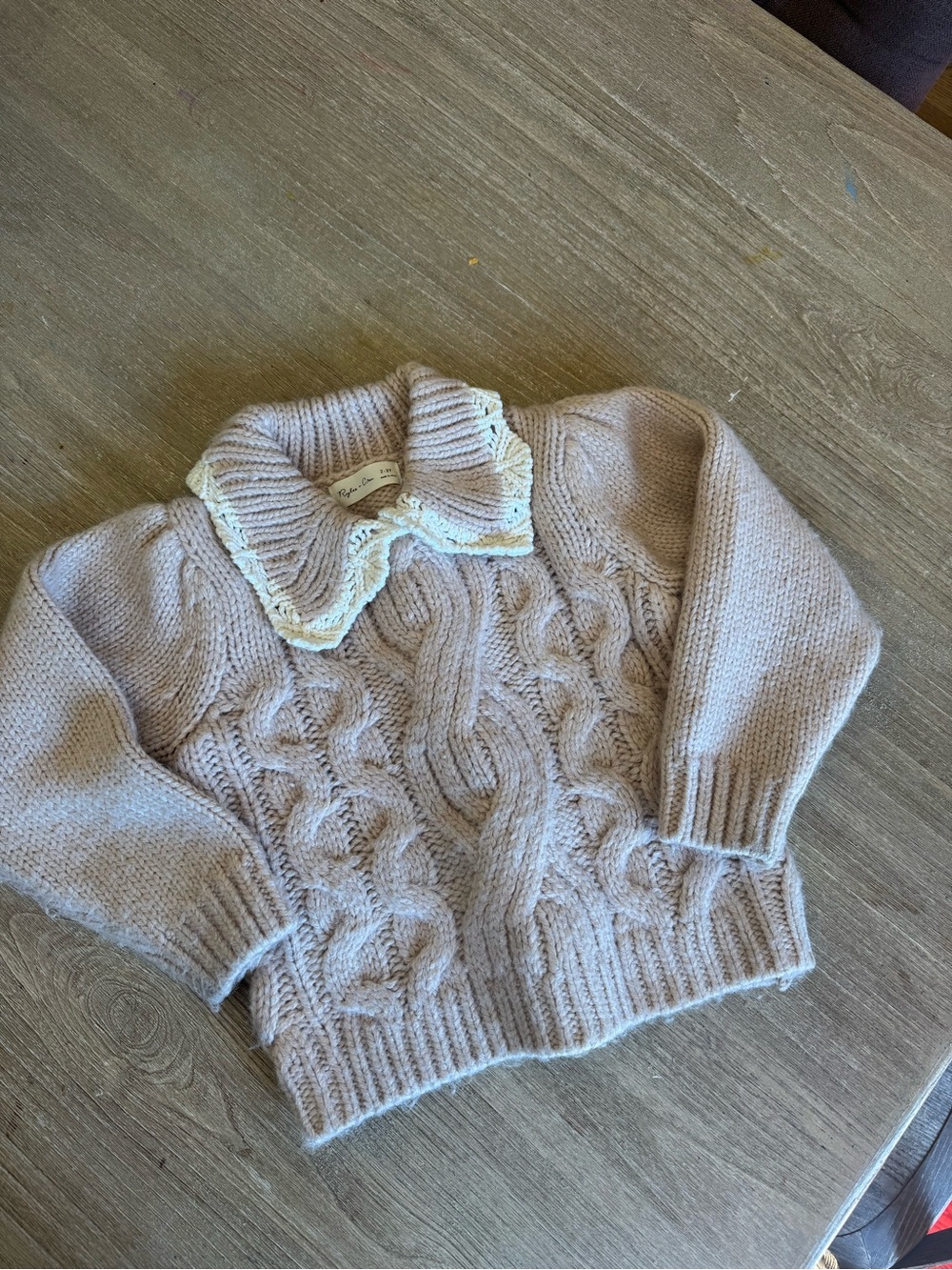 Rylee + Cru pink Knit Cardigan with Cream Ruffle Collar. Worn once. 4-5T